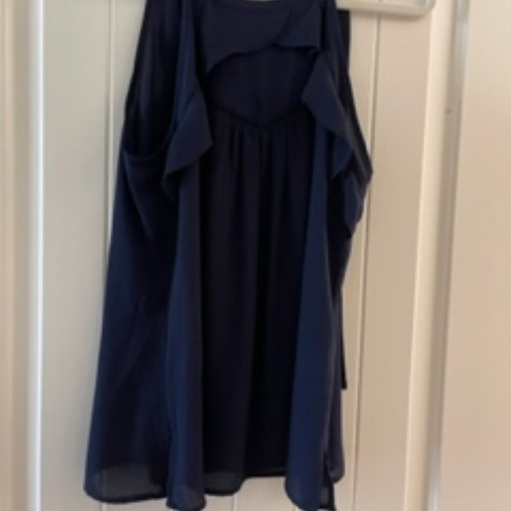 New York & Company Soho Boho Flowy Halter Navy Blouse - Small